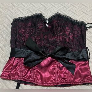 Women’s COQUETTE Pink Black Corset Ribbon‎ Costume Play Size Large.